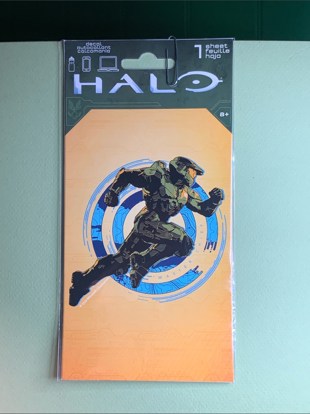 Halo Master Chief Sticker Decal - Green, Black, Blue on Orange